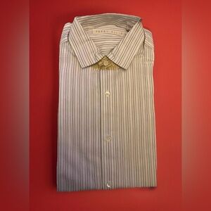 NEW Vintage Perry Ellis Button Down Shirt Mens 15/34 Striped 100% Cotton